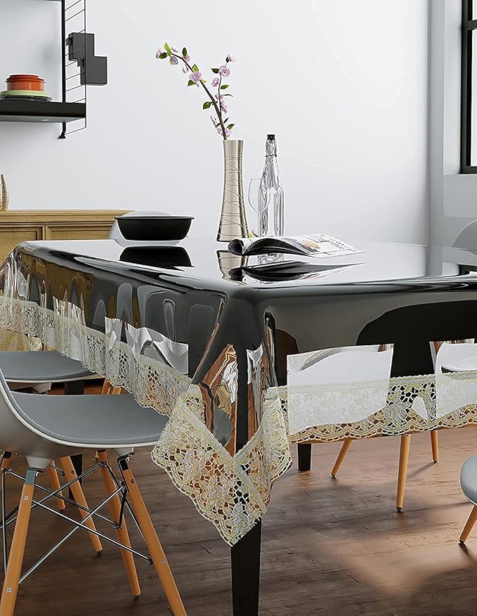 Homerz Premium High Thickness Transparent Table Cover with Lace, Durable and Waterproof