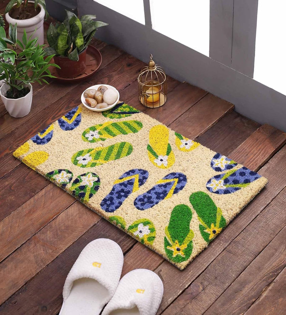SWHF Doormat Mat for Front Door Entrance, Entryway Doormat with Non-Slip PVC Backing for Outdoor and Indoor Use, 14 x 24 Inch Coir Door Mats for Front Porch- Diamond